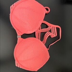 Victoria's Secret Coral Lace Push-Up Bra with Strappy Back